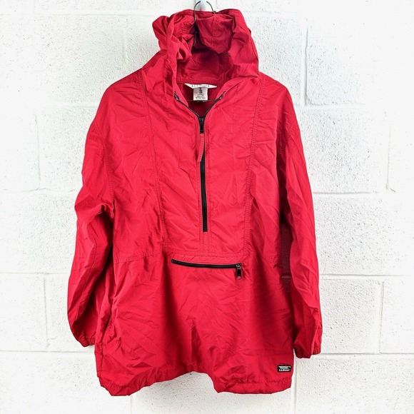 Vintage LL Bean Windbreaker Hooded Jacket Pullover Red Freeport Maine Kids Sz XL - Picture 2 of 13